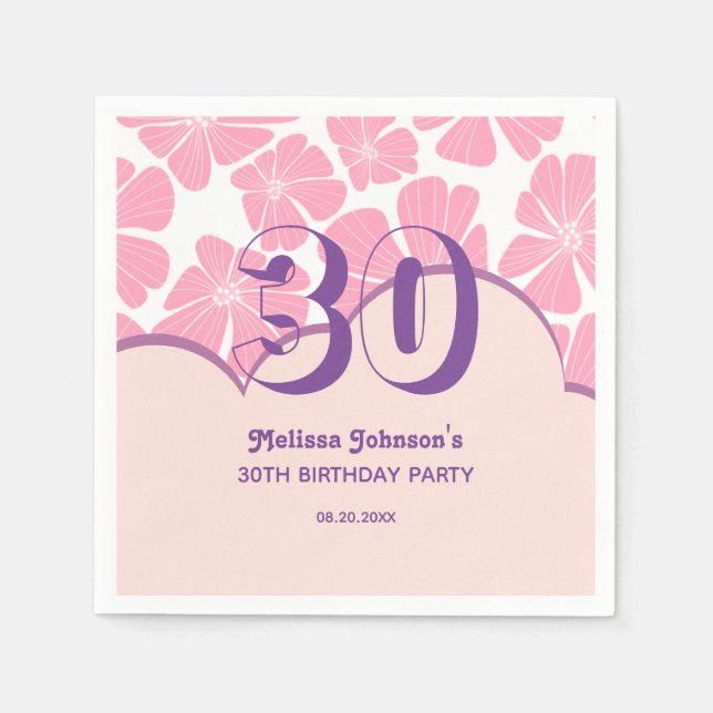 Servilleta De Papel Resumen Carnación retro Pink Chamomile Cumpleaños (Anverso)