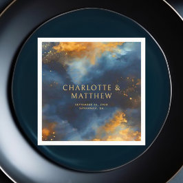 Servilleta De Papel Resumen celeste Boda de nombres dorados azules