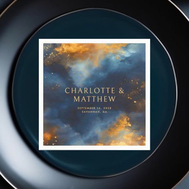 Servilleta De Papel Resumen celeste Boda de nombres dorados azules (Subido por el creador)