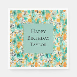 Servilleta De Papel Resumen de cebra de mandarina turquesa