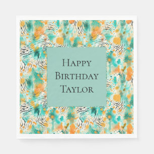 Servilleta De Papel Resumen de cebra de mandarina turquesa