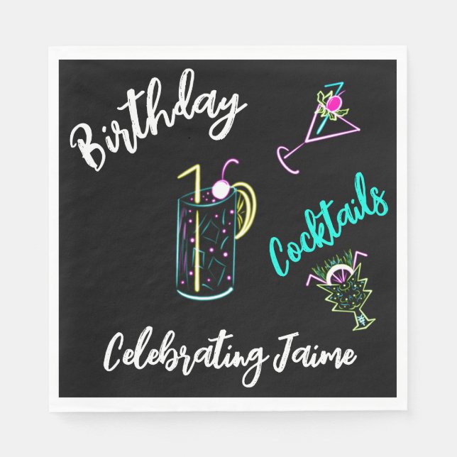 Servilleta De Papel Resumen de cócteles Neon Drakes Bar Club (Anverso)