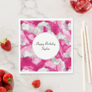Servilleta De Papel Resumen de Glam Plata Rosa Cumpleaños