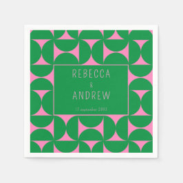 Servilleta De Papel Resumen de mitad de siglo Verde y Rosa de los bosq