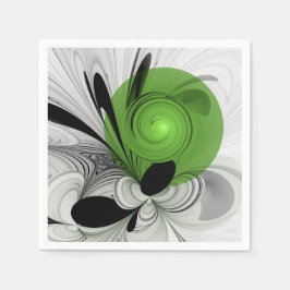 Servilleta De Papel Resumen en blanco y negro con arte fractal verde