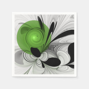 Servilleta De Papel Resumen en blanco y negro con arte fractal verde