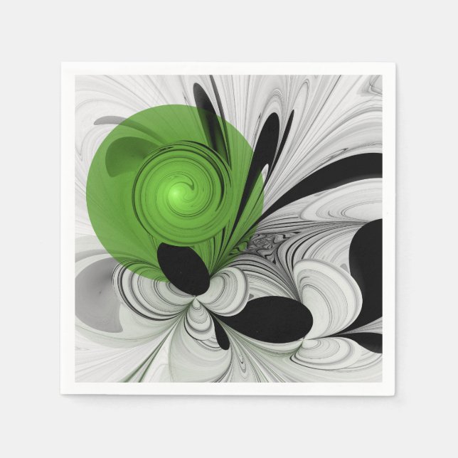 Servilleta De Papel Resumen en blanco y negro con arte fractal verde (Anverso)