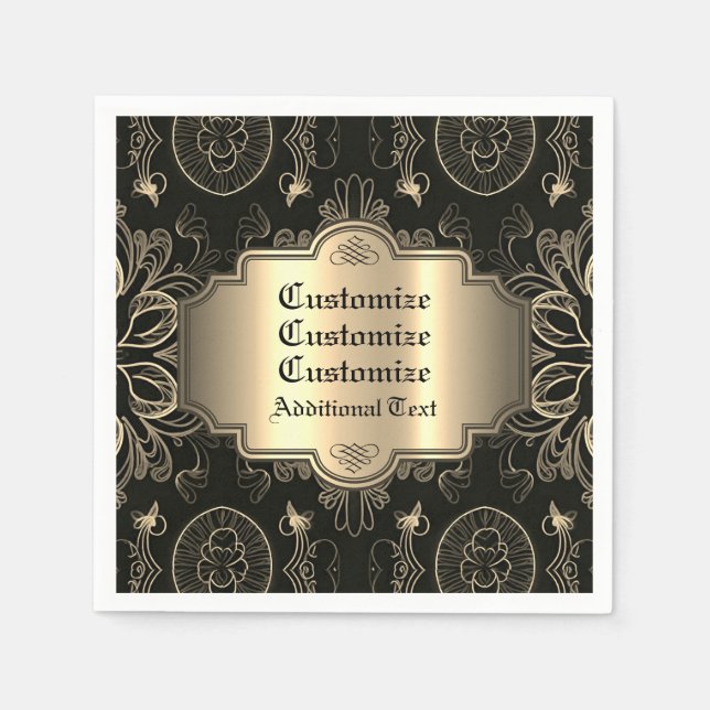 Servilleta De Papel Resumen Floral Negro Y Oro (Anverso)