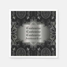 Servilleta De Papel Resumen Floral Negro Y Plata