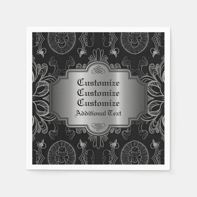 Servilleta De Papel Resumen Floral Negro Y Plata (Anverso)