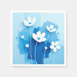 Servilleta De Papel Resumen Flores blancas fondo azul claro