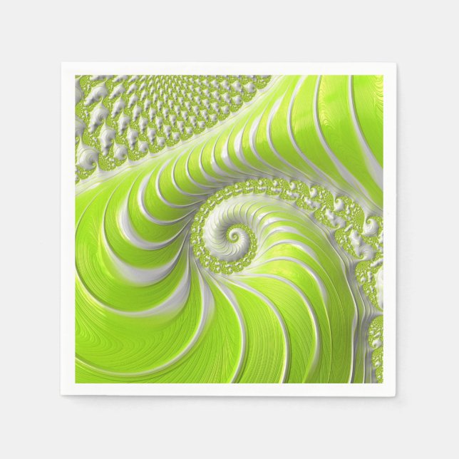Servilleta De Papel Resumen fractal de espiral verde limón moderno (Anverso)