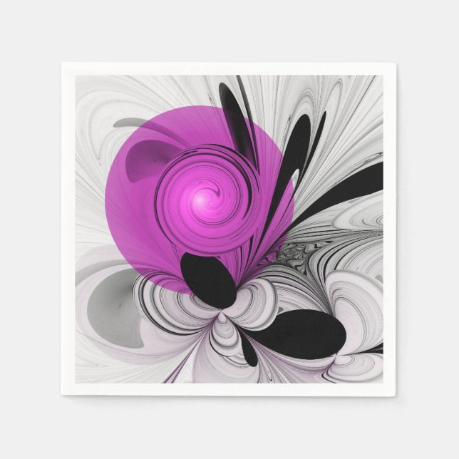 Servilleta De Papel Resumen Gris Negro Con Arte Fractal Magenta (Anverso)