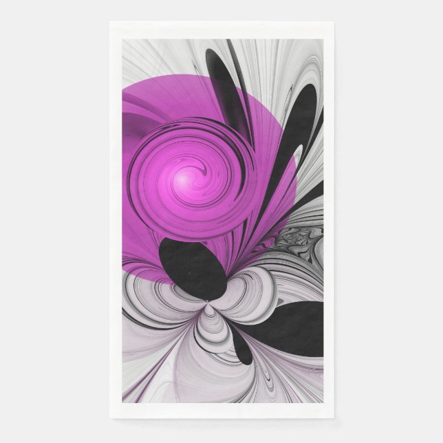 Servilleta De Papel Resumen Gris Negro Con Arte Fractal Magenta (Anverso)