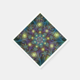Servilleta De Papel Resumen ilustrado brillante arte fractal púrpura V