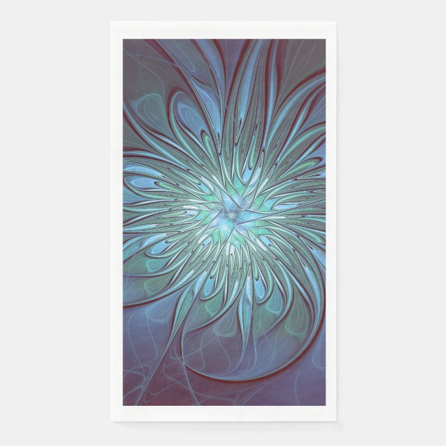 Servilleta De Papel Resumen moderno Arte fractal de flor azul de moda (Anverso)