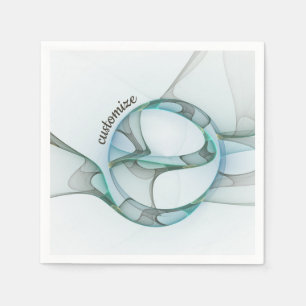 Servilleta De Papel Resumen moderno Fractal Azul Turquesa Gris Textos