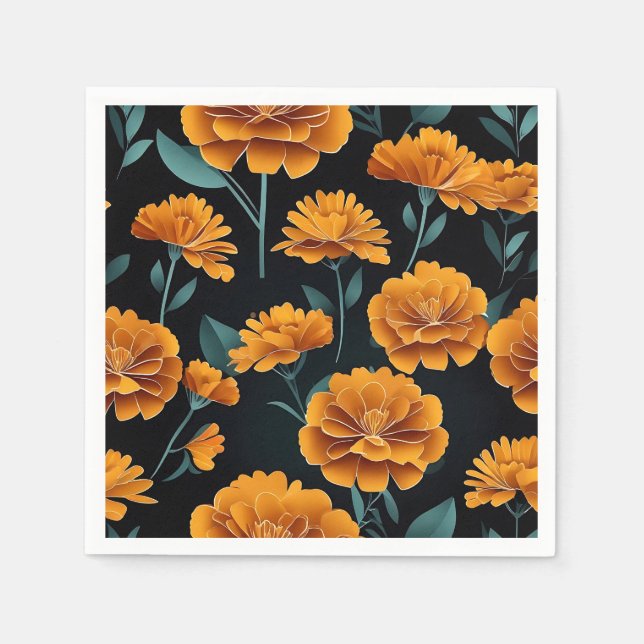 Servilleta De Papel Resumen moderno Marigold Floral (Anverso)