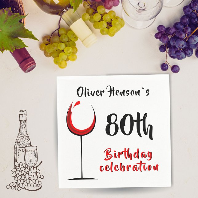Servilleta De Papel Resumen moderno Vino Rojo Vidrio 80 cumpleaños (Subido por el creador)