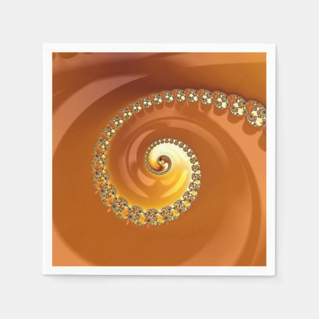 Servilleta De Papel Resumen Naranja dorado gradiente espiral fractal (Anverso)
