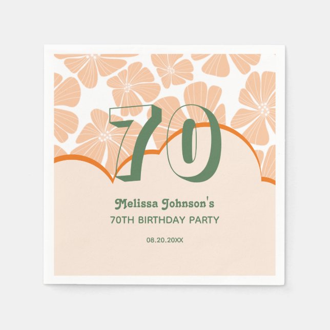 Servilleta De Papel Resumen Naranja retro Chamomile Flower Cumpleaños (Anverso)