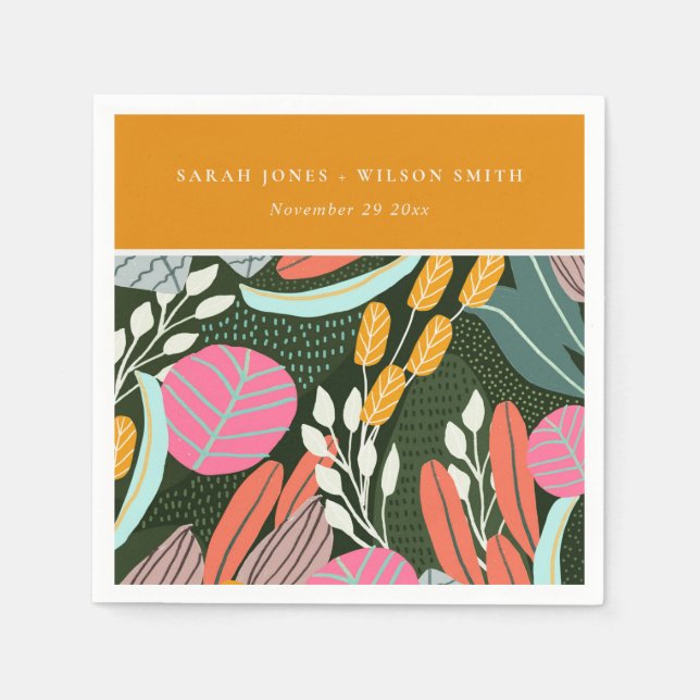 Servilleta De Papel Resumen Negrita Boda botánico tropical colorido (Anverso)
