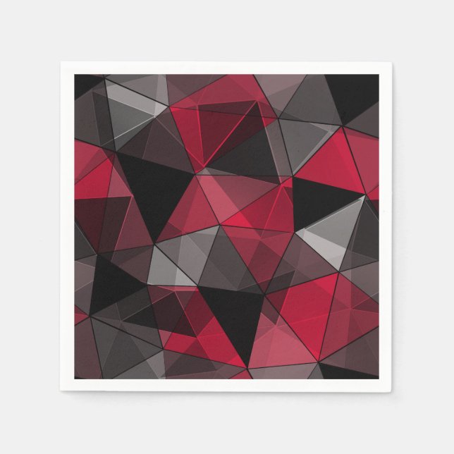 Servilleta De Papel Resumen Negro, rojo, geométrico gris. (Anverso)