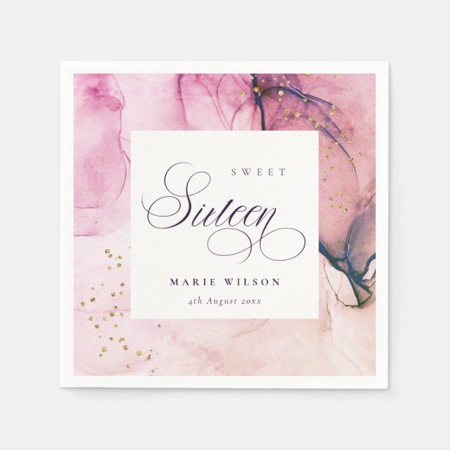 Servilleta De Papel Resumen Pastel de la Marina Púrpura Rosa Dulce 16  (Anverso)