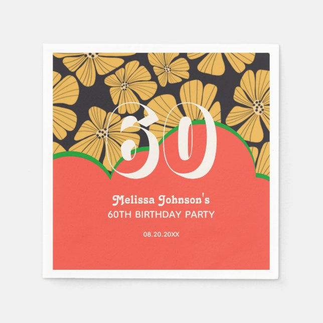 Servilleta De Papel Resumen Retro Chamomile Floral Amarillo Cumpleaños (Anverso)