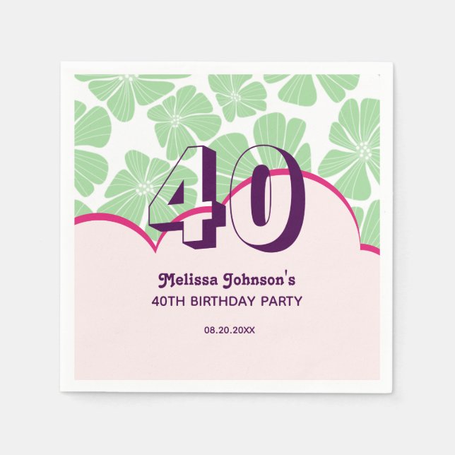 Servilleta De Papel Resumen Retro Green Chamomile Flower Cumpleaños (Anverso)