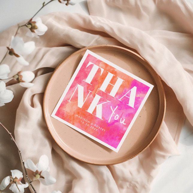 Servilleta De Papel Resumen rosa y Naranja Negrita Gracias Boda (Subido por el creador)