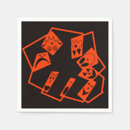 Servilleta De Papel Resumen, rostros de calabaza en negro, Halloween