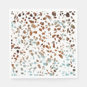 Servilleta De Papel Resumen Terrazzo Mosaic Rust Brown & Blue Pattern