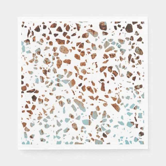 Servilleta De Papel Resumen Terrazzo Mosaic Rust Brown & Blue Pattern (Anverso)