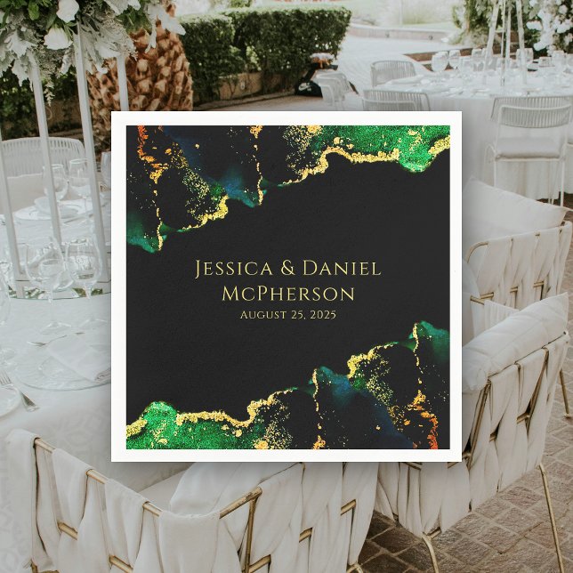 Servilleta De Papel Resumen único Boda de oro negro verde (Unique Abstract Green Black Gold Wedding Napkins)