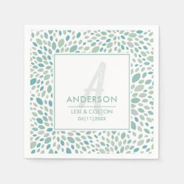 Servilleta De Papel Resumen verde Boda floral costero Monograma