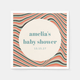 Servilleta De Papel Resumen Wavy Stripe Aqua Peach Personalizado Baby 