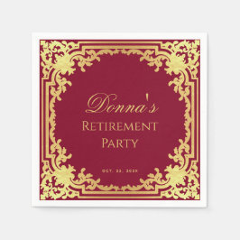 Servilleta De Papel Retirement Party Burgundy Faux Gold Elegant Script