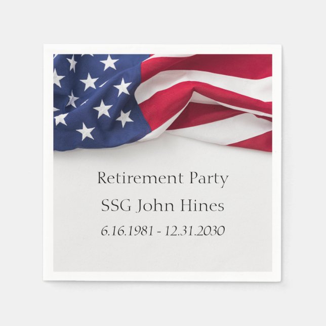 Servilleta De Papel Retirement Party USA Flag Military Name Rank (Anverso)