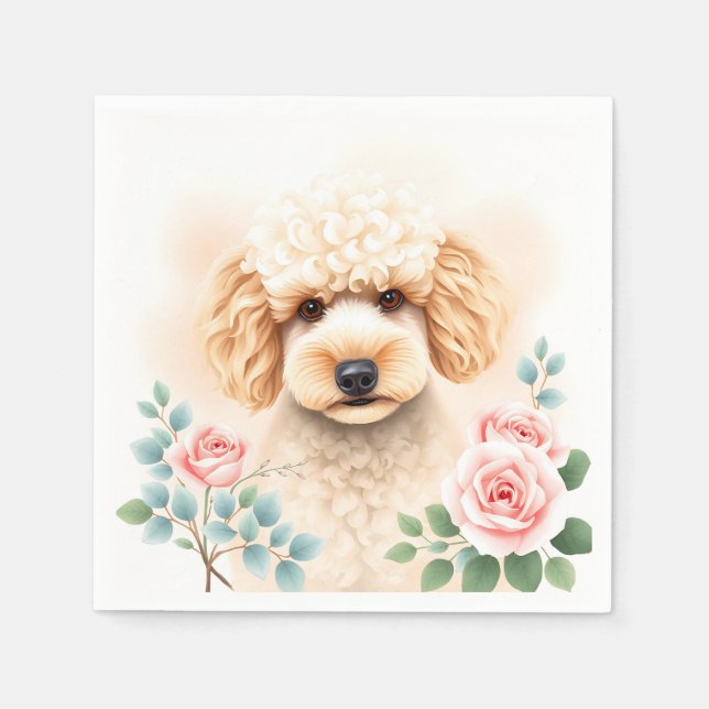 Servilleta De Papel Retrato acuático de un caniche beige esponjoso (Anverso)