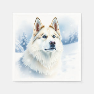 Servilleta De Papel Retrato de color de agua del Husky Siberiano en Ni