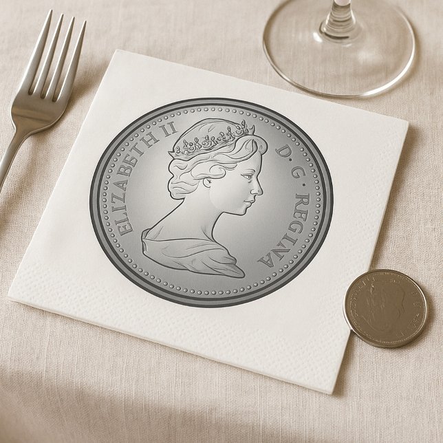 Servilleta De Papel Retrato de la Reina en Moneda de Plata (Subido por el creador)