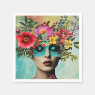 Servilleta De Papel Retrato de mujer vintage con flores