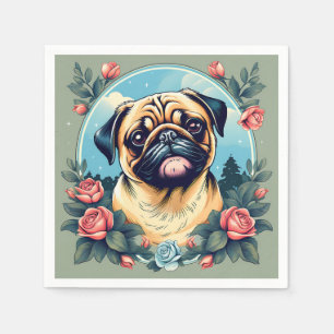 Servilleta De Papel Retrato De Perro Con Flores