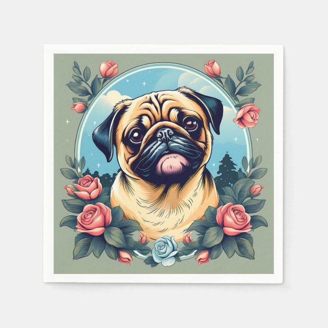 Servilleta De Papel Retrato De Perro Con Flores (Anverso)