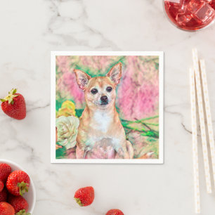 Servilleta De Papel Retrato de perro de arte verde rosa chihuahua
