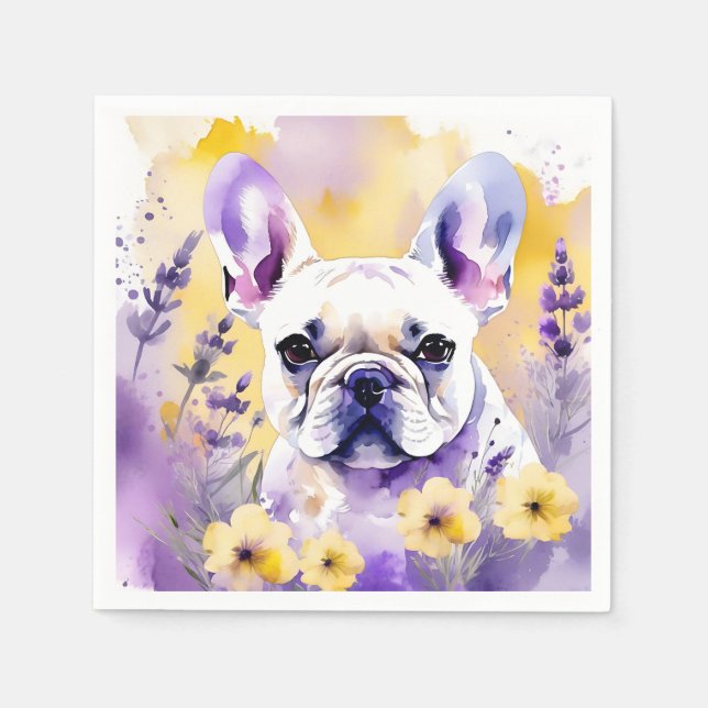 Servilleta De Papel Retrato de perro francés con flores silvestres (Anverso)