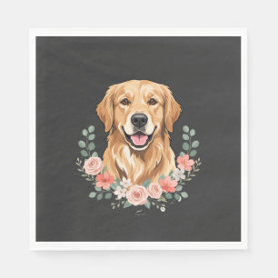 Servilleta De Papel Retrato de perro Golden Retriever floral sublimaci