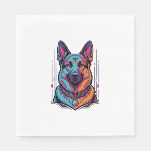 Servilleta De Papel Retrato de perro neon grabado vintage gráfico_1