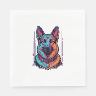 Servilleta De Papel Retrato de perro neon grabado vintage gráfico_1